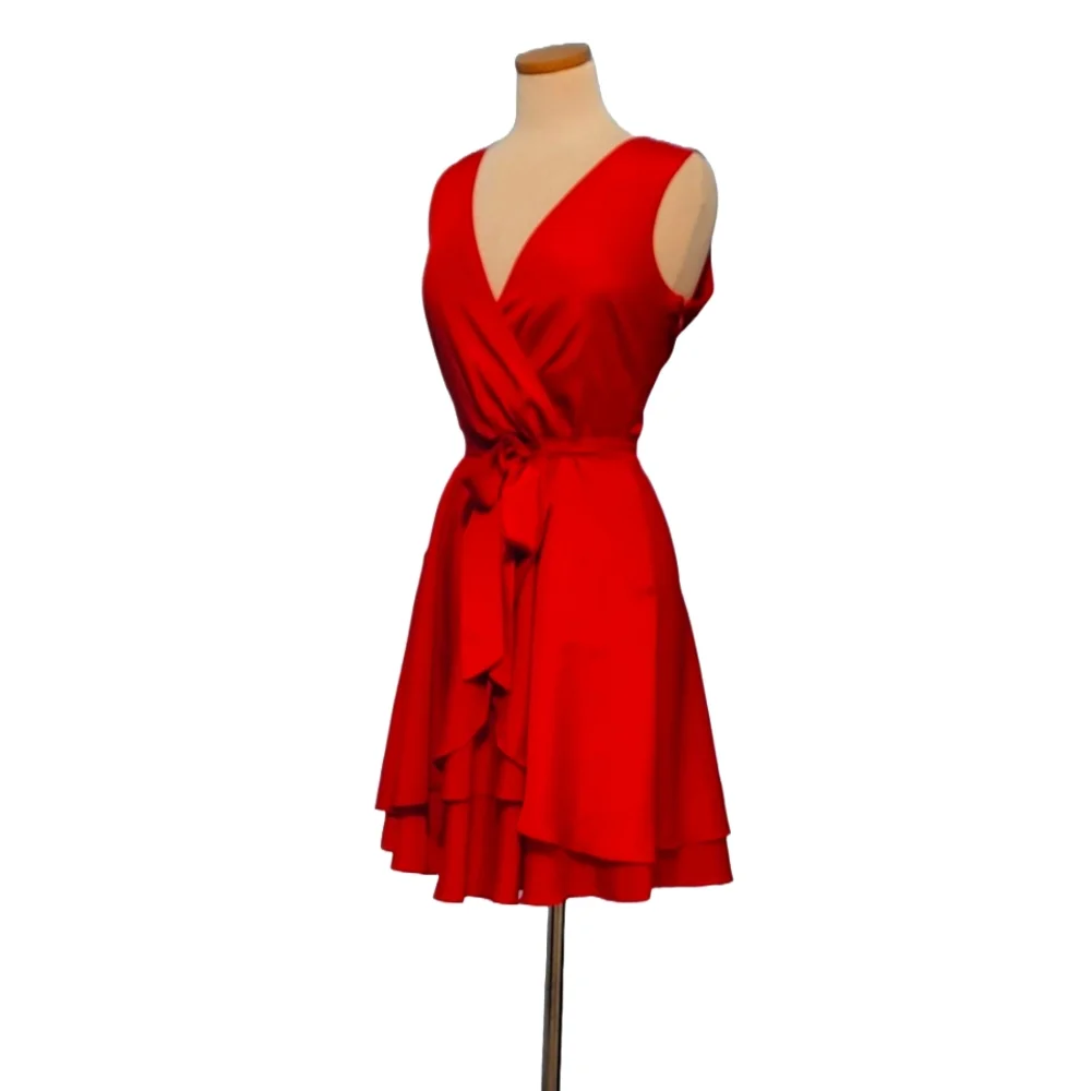 Banana Republic Satin Wrap  Tiered Ruffle Pockets Belted Zip Dress